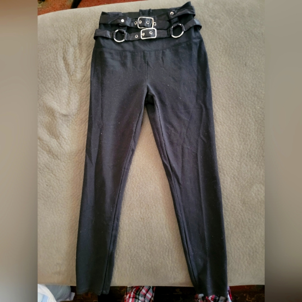Black, stretch belted pants